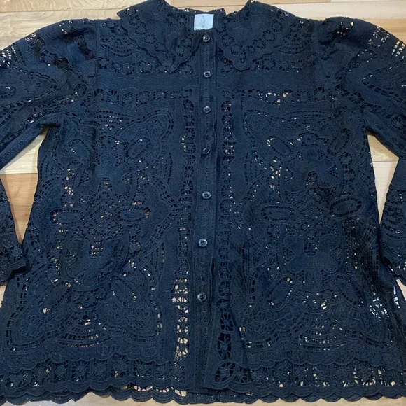 Joie Elegant Black Lace Blouse with Gorgeous Collar - Picture 14 of 15